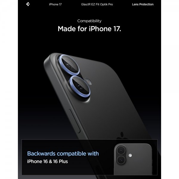 Spigen iPhone 17 Kameraskydd GLAS.tR EZ Fit Optik Pro 2-pack Blå