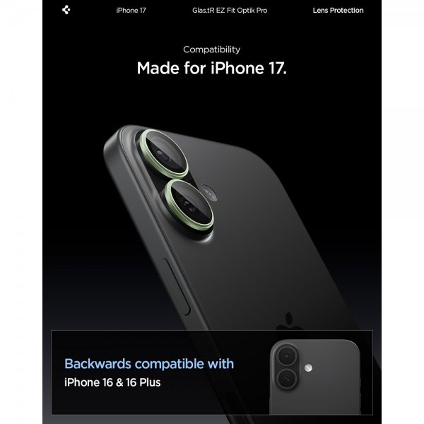 Spigen iPhone 17 Kameraskydd GLAS.tR EZ Fit Optik Pro 2-pack Grön