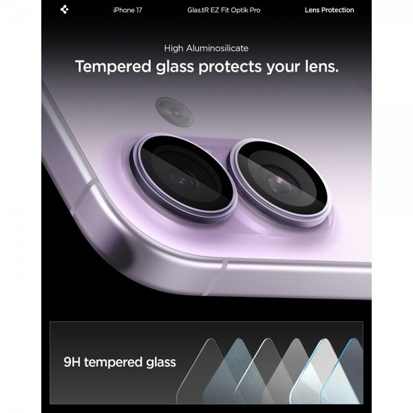 Spigen iPhone 17 Kameraskydd GLAS.tR EZ Fit Optik Pro 2-pack Lila