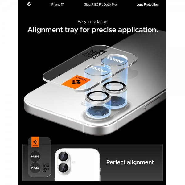 Spigen iPhone 17 Kameraskydd GLAS.tR EZ Fit Optik Pro 2-pack Silver