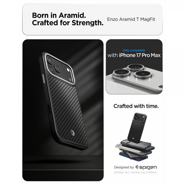 Spigen iPhone 17 Pro Max Skal Enzo Aramid T MagFit Svart Silver