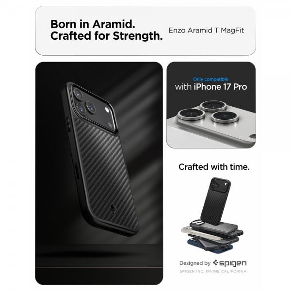 Spigen iPhone 17 Pro Skal Enzo Aramid T MagFit Svart