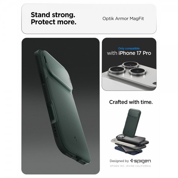 Spigen iPhone 17 Pro Skal Optik Armor MagFit Abyss Green