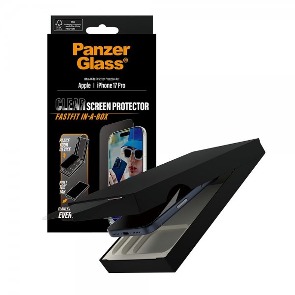 PanzerGlass iPhone 17 Pro Skärmskydd Ultra-Wide Fit Clear Fastfit