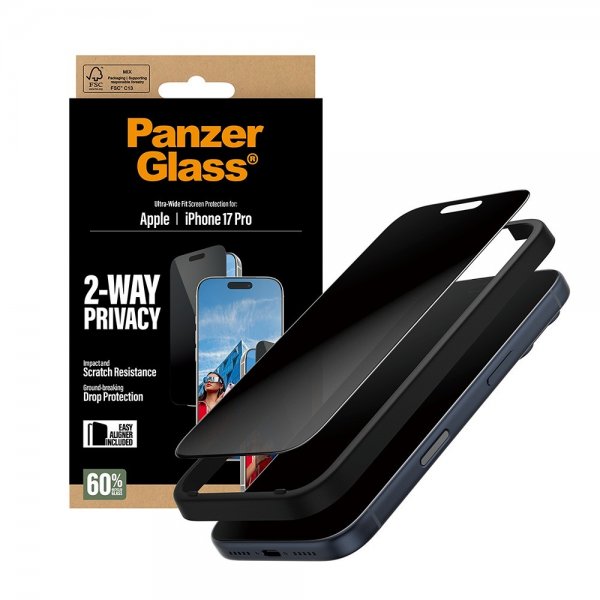 PanzerGlass iPhone 17 Pro Skärmskydd Ultra-Wide Fit Privacy EasyAligner