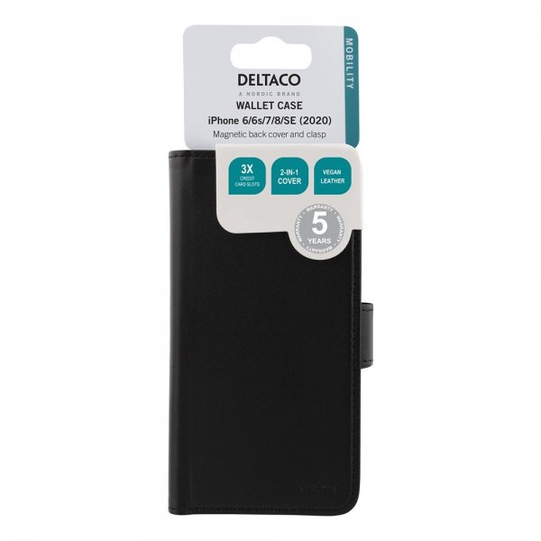 Deltaco iPhone 6/6S/7/8/SE Fodral Magnetiskt Avtagbart Skal Svart