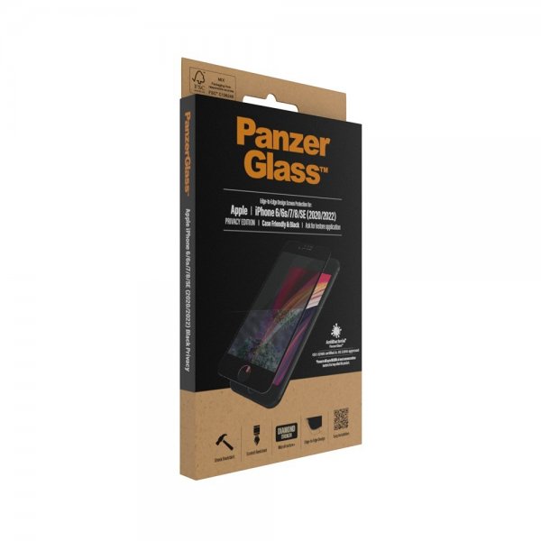 PanzerGlass iPhone 6/6S/7/8/SE Skärmskydd Edge-to-Edge Case Friendly Privacy