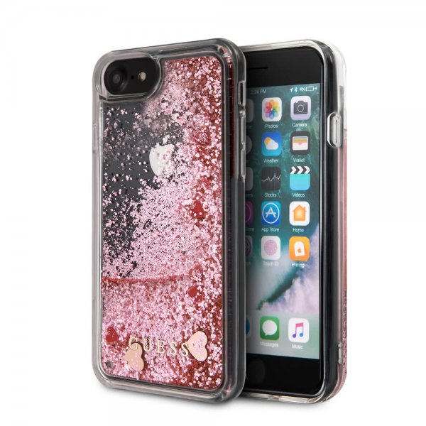 Guess iPhone 7/8/SE Skal Glitter Floating Hearts Rosa