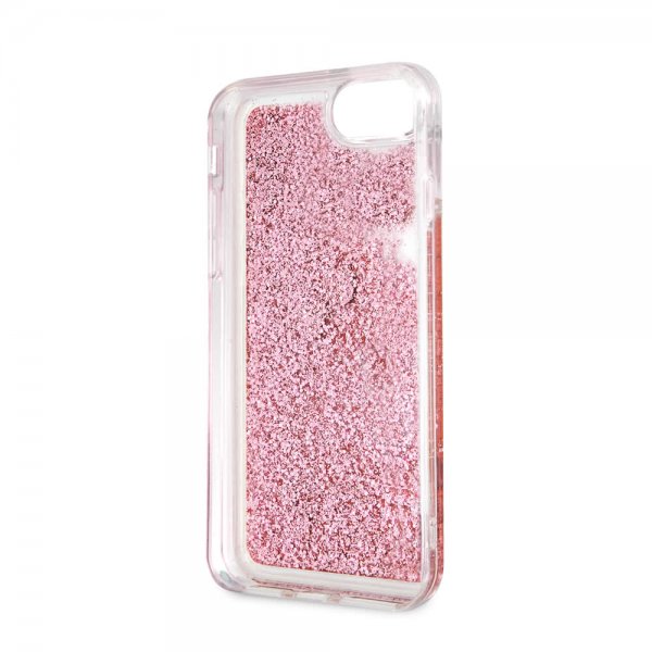 Guess iPhone 7/8/SE Skal Glitter Floating Hearts Rosa