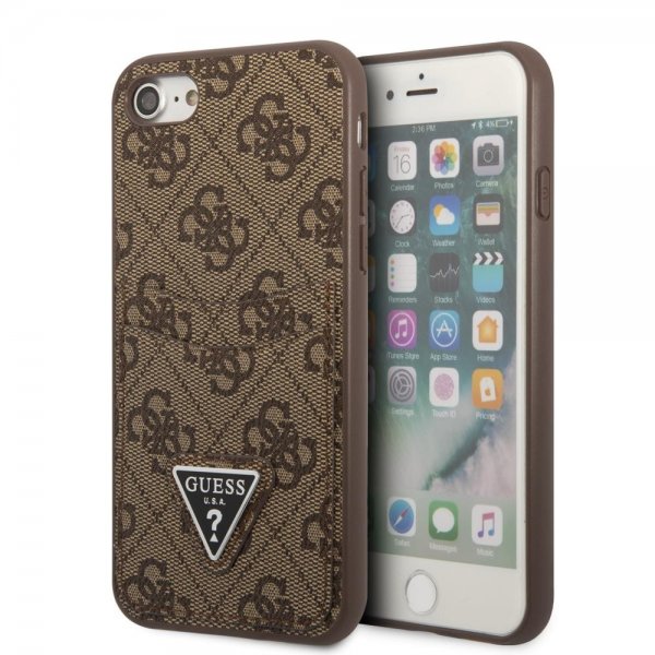 Guess iPhone 7/8/SE Skal Double Cardslot Metal Triangle Brun