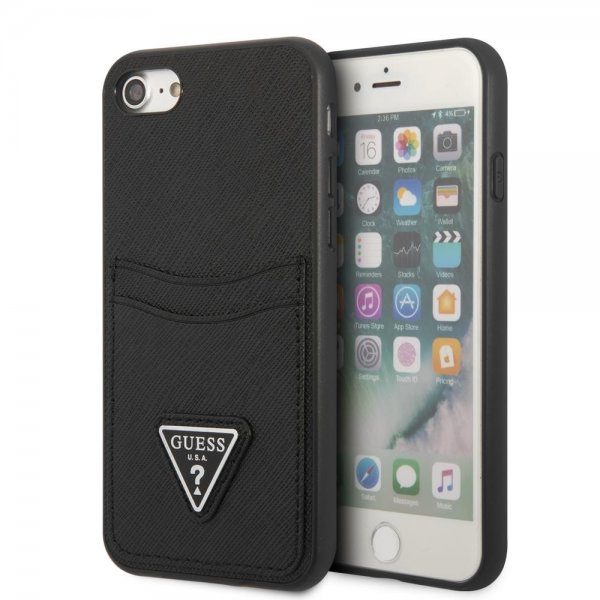 Guess iPhone 7/8/SE Skal Saffiano Double Cardslot Svart