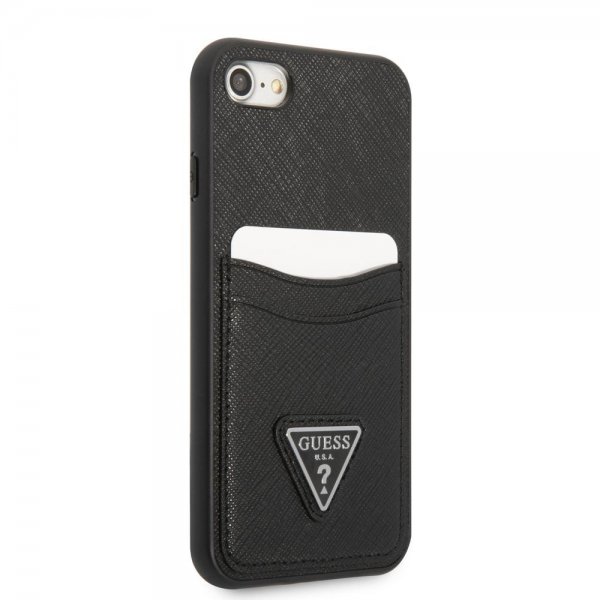 Guess iPhone 7/8/SE Skal Saffiano Double Cardslot Svart