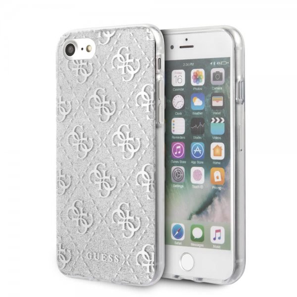Guess iPhone 7/8/SE Skal Glitter Cover Peony Silver