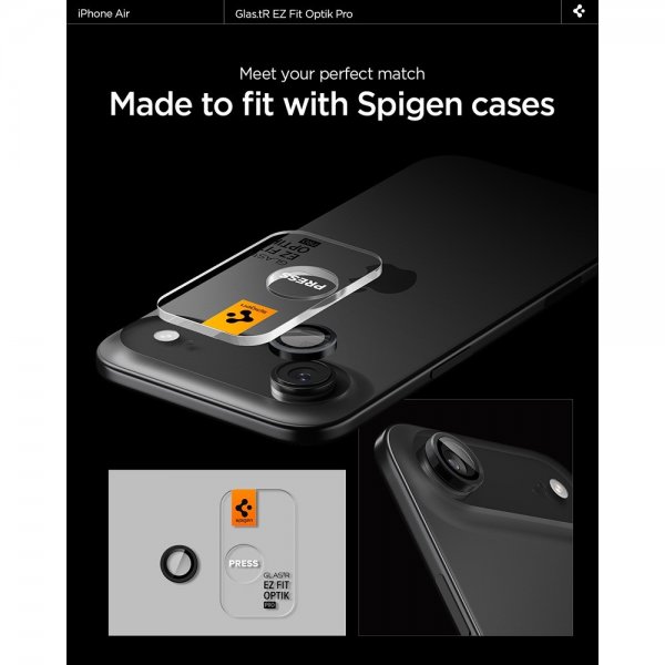 Spigen iPhone Air Kameraskydd GLAS.tR EZ Fit Optik Pro 2-pack Svart