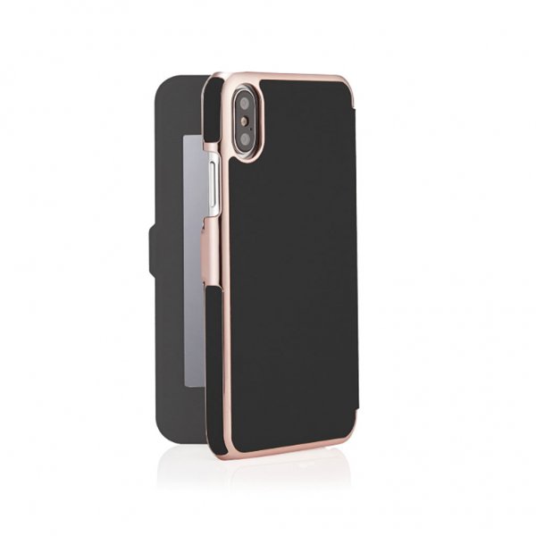 Pipetto iPhone XR Slim Wallet Mirror Fodral Svart Roseguld