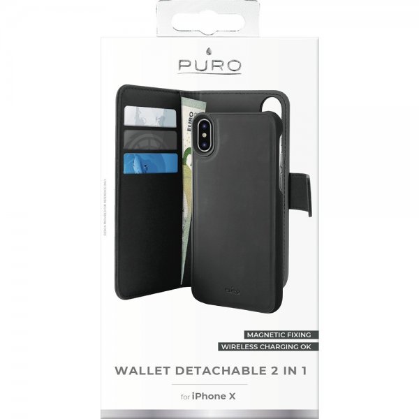 Puro iPhone X/Xs Fodral Wallet Detachable 2 in 1 Svart