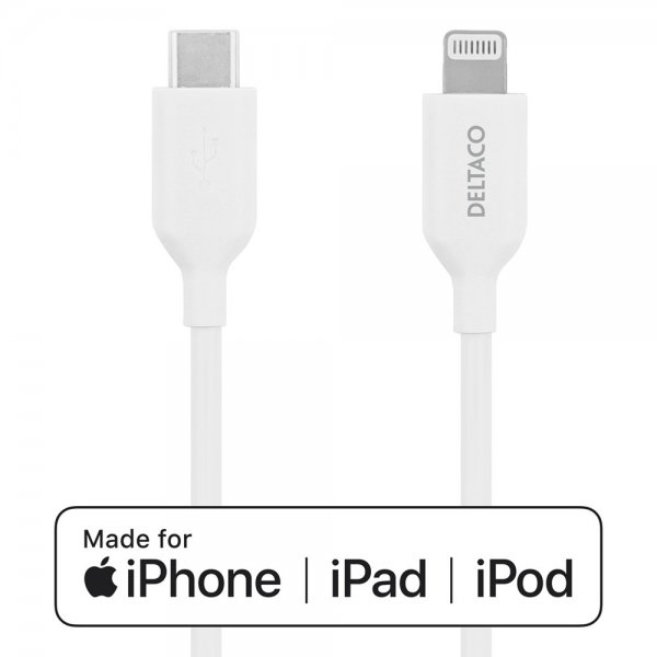 Deltaco Kabel USB-C Cable with Lightning Connector 2m Vit
