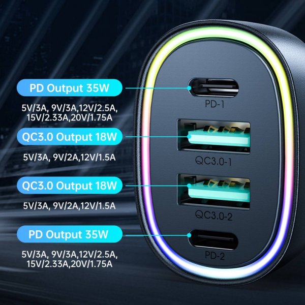 Joyroom Billaddare JR-CL29 70W 4 Port Car Charger