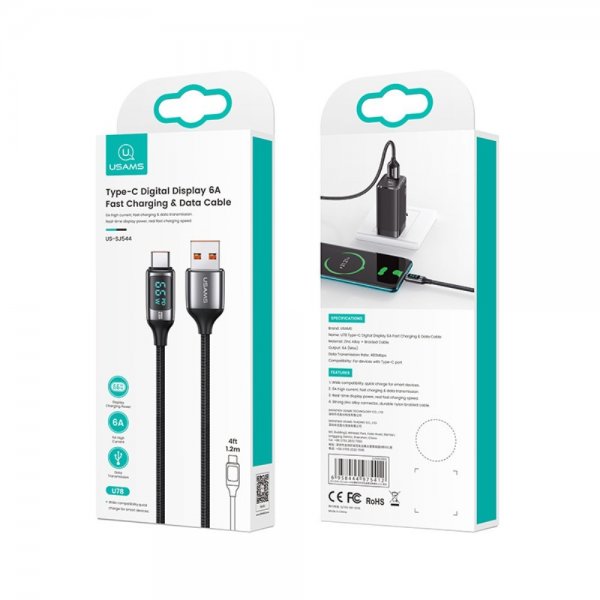 USAMS Kabel U78 Display USB-A/USB-C 1.2 m Vit