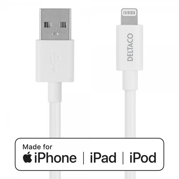 Deltaco Kabel USB-A Cable with Lightning Connector 2m Vit