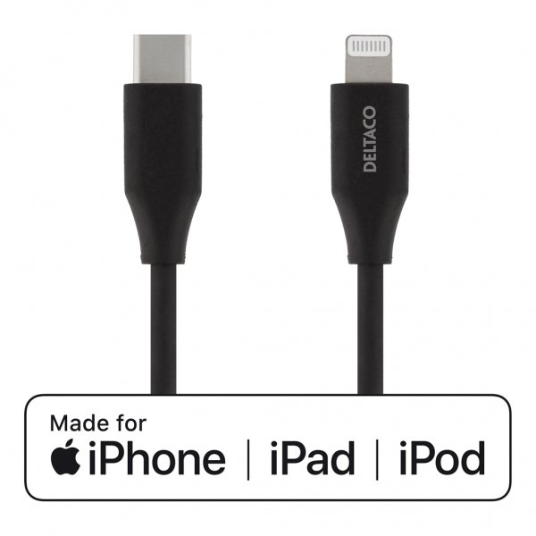 Deltaco Kabel USB-C till Lightning 2 meter Svart
