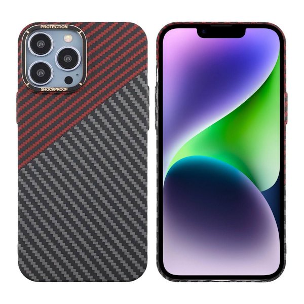iPhone 13 Pro Max Skal Kolfibermönster Svart Röd