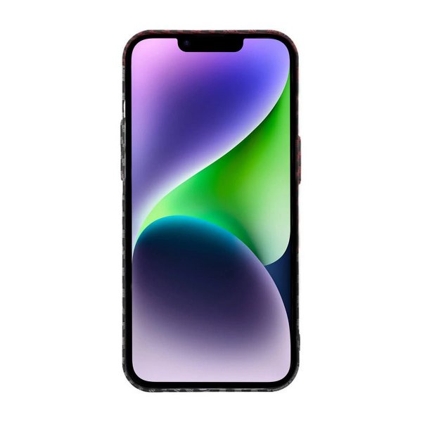 iPhone 14 Plus Skal Kolfibermönster Röd Svart
