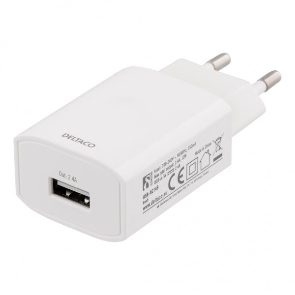 Deltaco Laddare 12W 1xUSB-A Vit