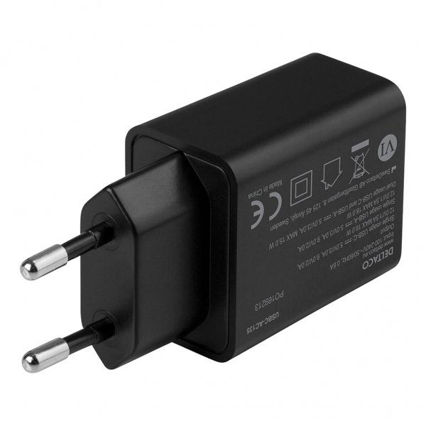 Deltaco Laddare 18W USB-C PD & USB-A Svart