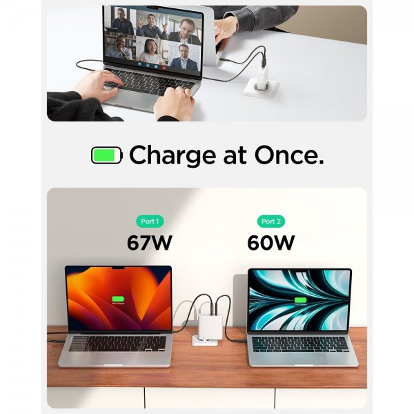 Spigen Laddare ArcStation Pro GaN Dual Port 140W Vit