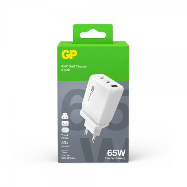 GP Laddare GaN PD 65W 2xUSB-C + 1xUSB-A