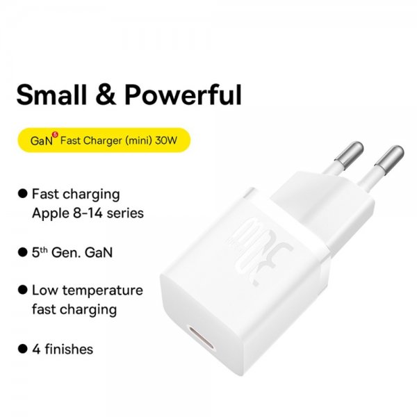 Baseus Laddare GaN5 Fast Charger Mini 30W Vit