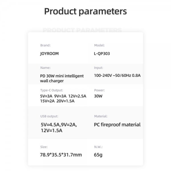 Joyroom Laddare JR-QP303 USB-C+USB-A 30W