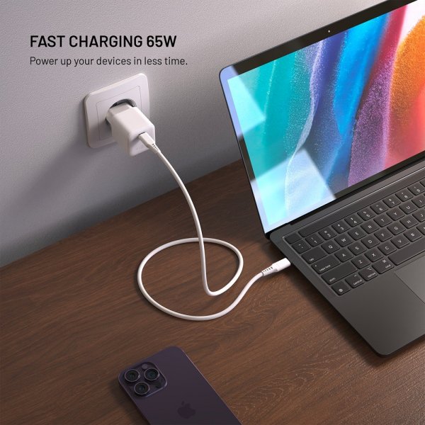 Fixed Laddare Mini PD 65W GaN Vit