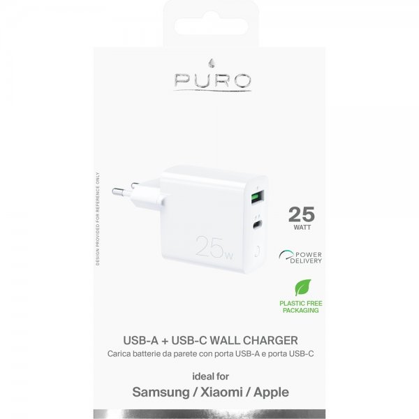 Puro Laddare USB-A + USB-C Wall Charger 25W