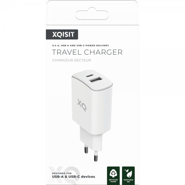 Xqisit Laddningsadapter med USB-A och USB-C uttag 30W Vit