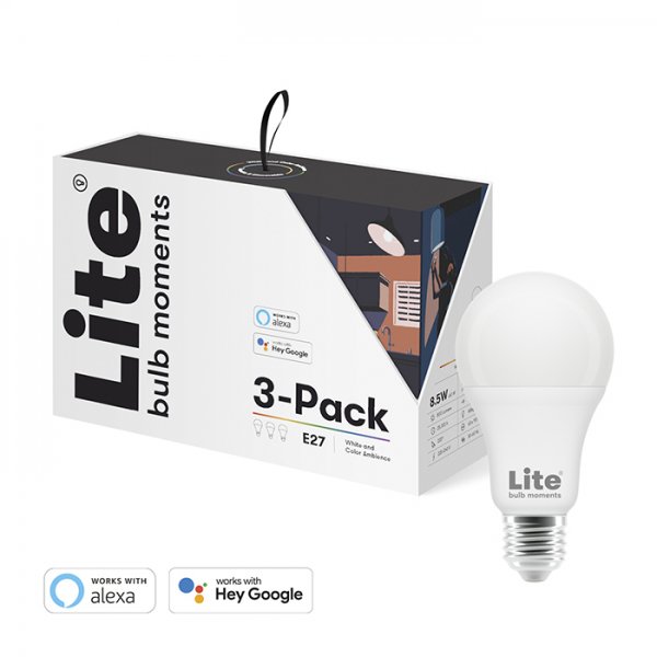Lite bulb moments White & Color Ambience (RGB) E27 Lampa - 3-Pack