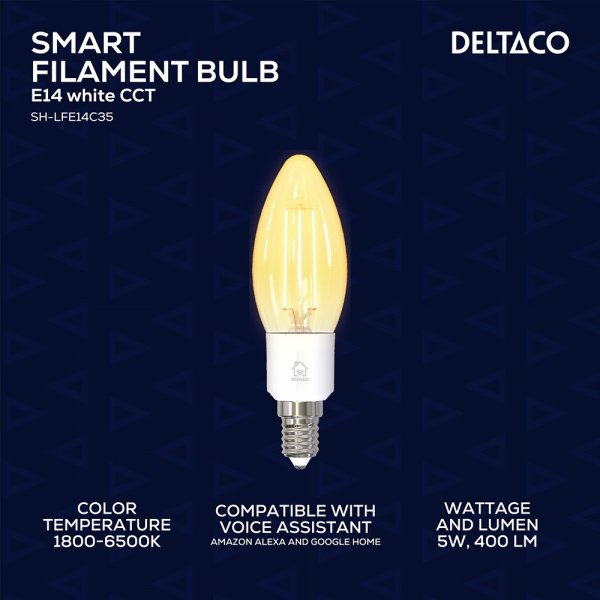Deltaco Smart Home LED-lampa Filament E14 WiFi 4.5W