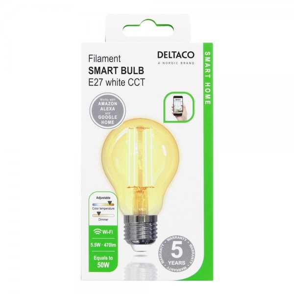 Deltaco Smart Home LED-lampa Filament E27 WiFi A60 5.5W