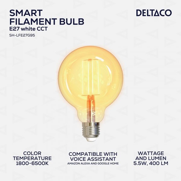 Deltaco Smart Home LED-lampa Filament E27 WiFi G95 5.5W