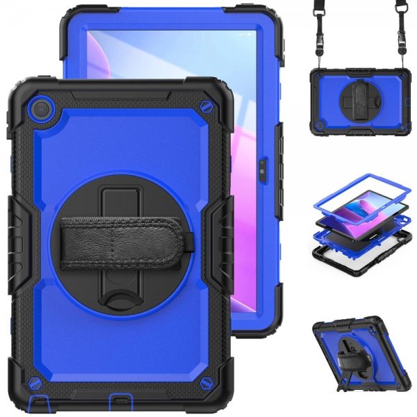 Lenovo Tab M10 Plus (3rd Gen) TB125 TB128 Skal med Strap Stativfunktion Blå Svart