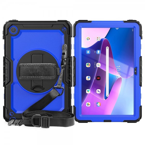 Lenovo Tab M10 Plus (3rd Gen) TB125 TB128 Skal med Strap Stativfunktion Blå Svart