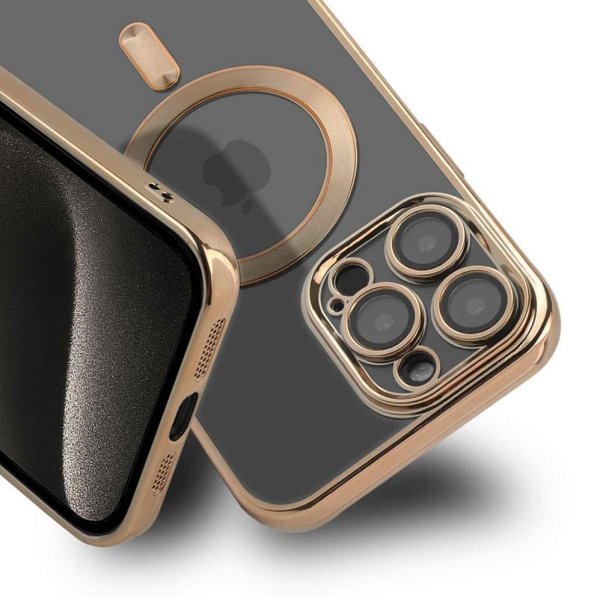 iPhone 15 Pro Max Skal Glitter Transparent MagSafe Guld