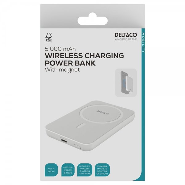 Deltaco MagSafe Powerbank 5000 mAh 20W Vit
