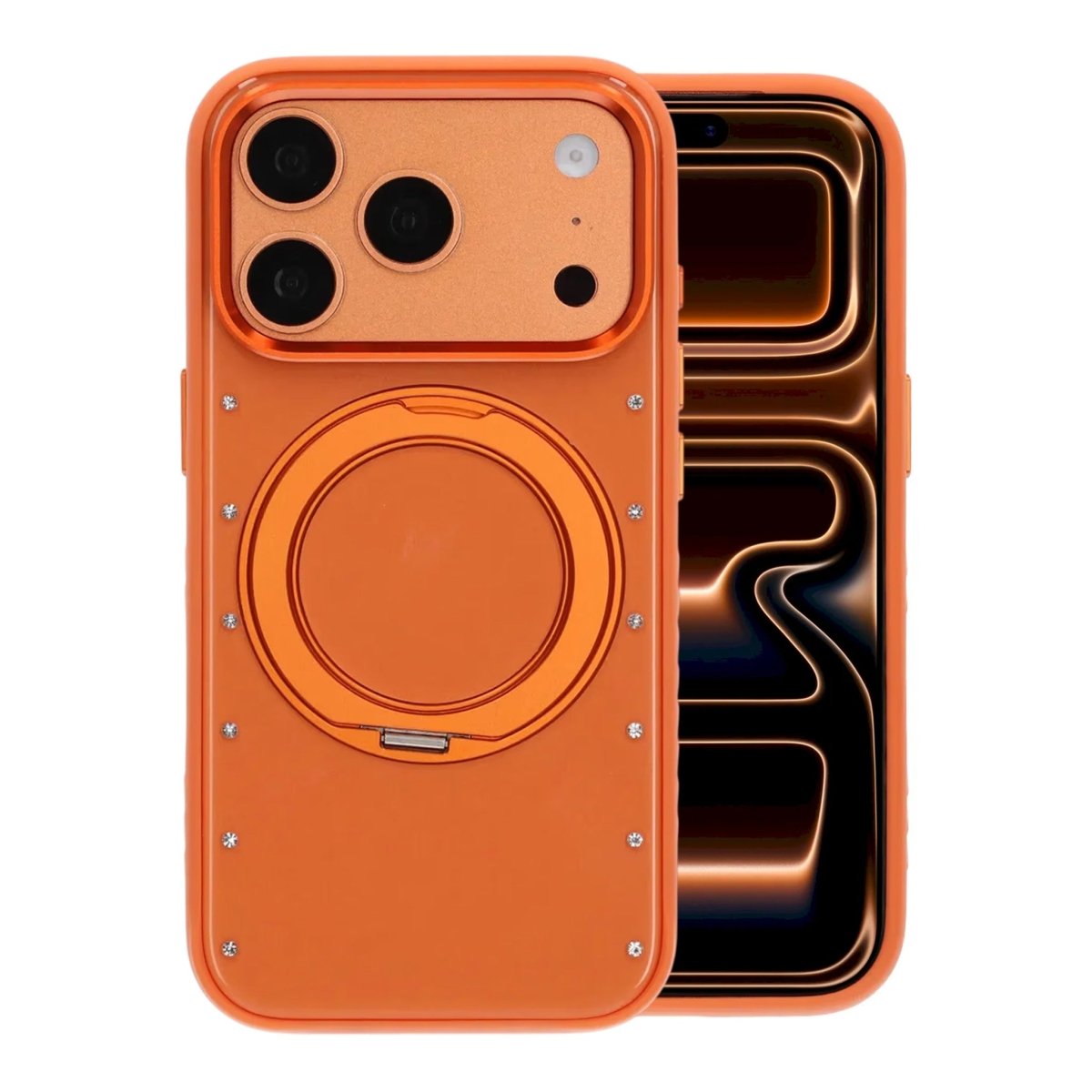 iPhone 17 Pro Max/iPhone 18 Pro Max Skal MagSafe-stativ Strass Orange