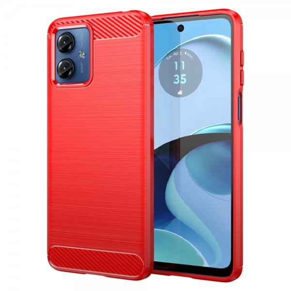 Motorola Moto G14 Skal Borstad Kolfibertextur Röd