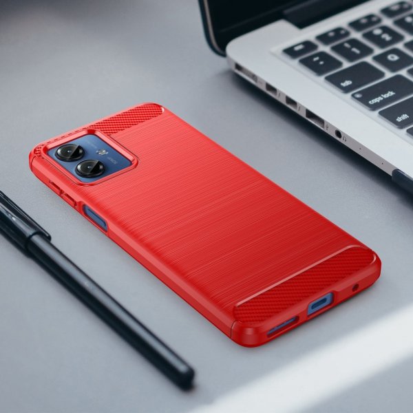 Motorola Moto G14 Skal Borstad Kolfibertextur Röd