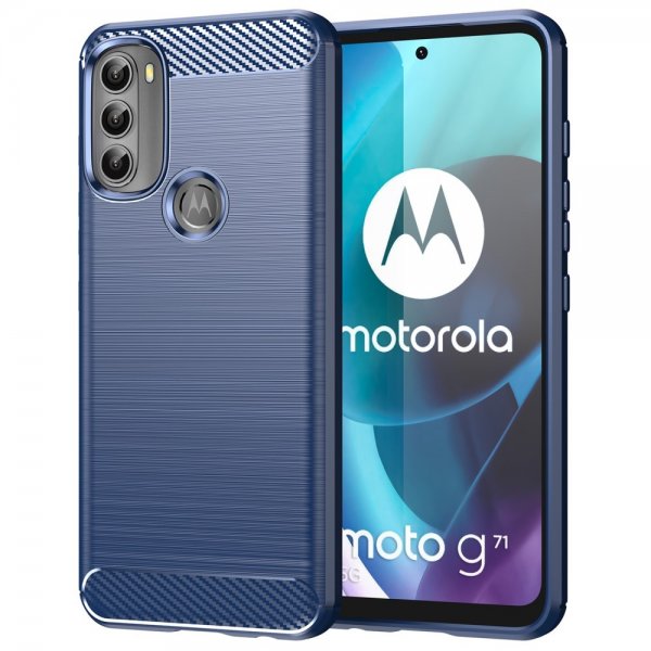Motorola Moto G71 5G Skal Borstad Kolfibertextur Blå