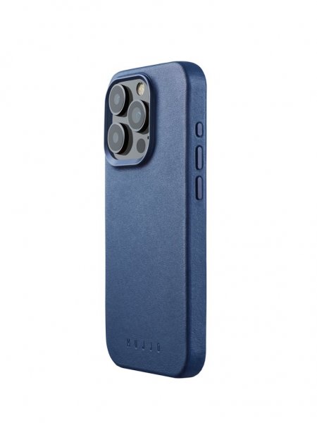 Mujjo iPhone 15 Pro Skal Full Leather Case MagSafe Monaco Blue