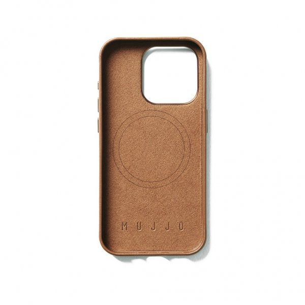 Mujjo iPhone 15 Pro Skal Full Leather Wallet Case MagSafe Dark Tan